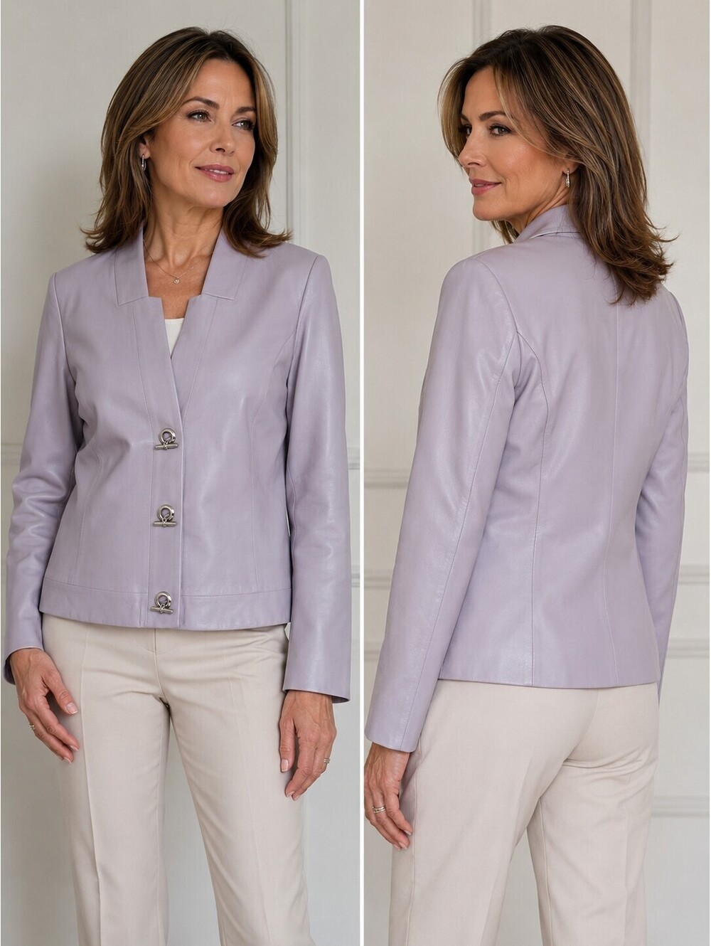 Doncaster Collection 100% Leather  Lavender Toggle Front Jacket Blazer Sz 18